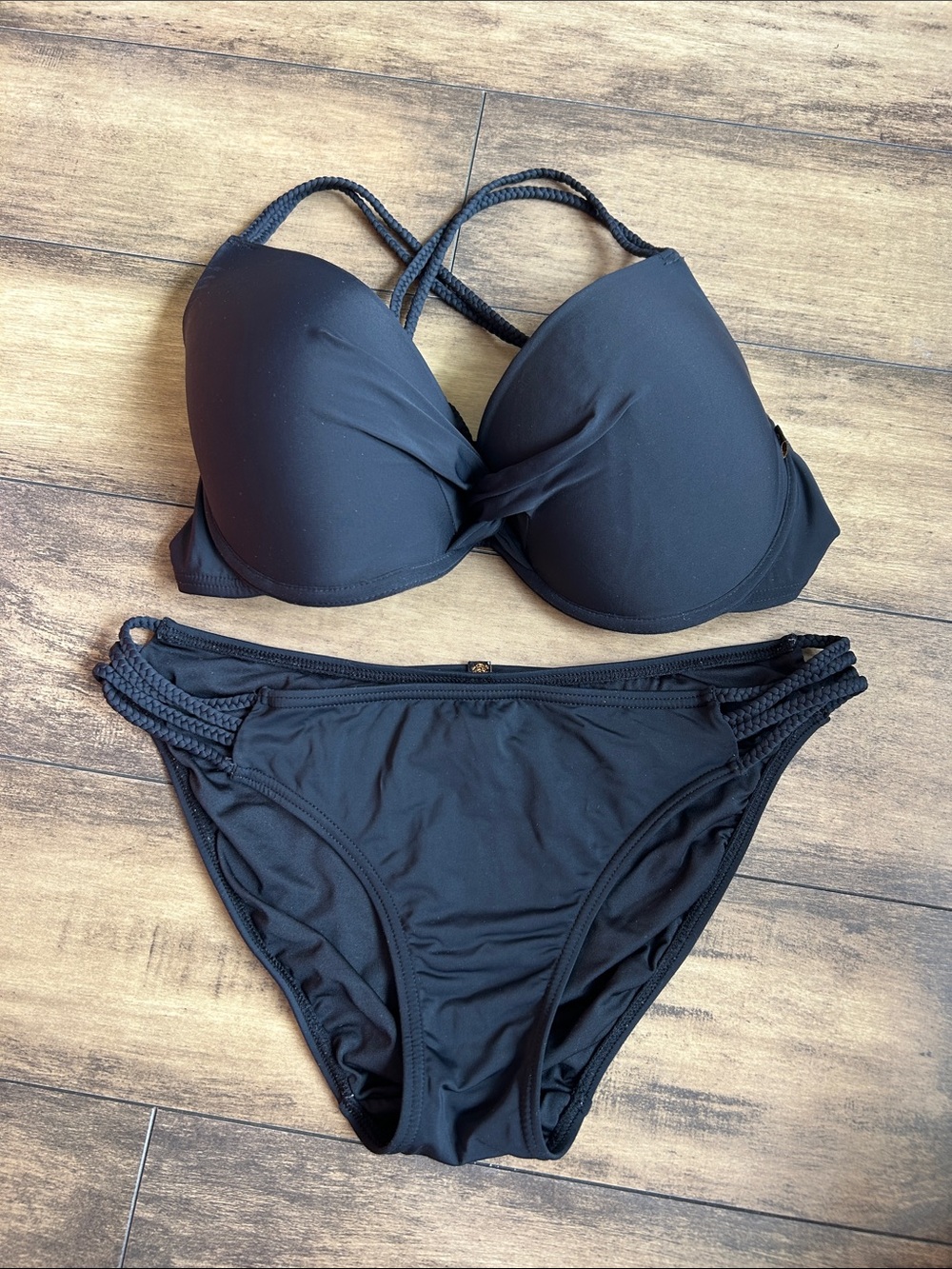 La Vie En Rose Black Braided-Strap Two-Piece Bikini